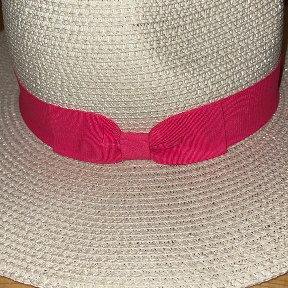 White sparkle sun hat with hot pink ribbon & bow main image 4